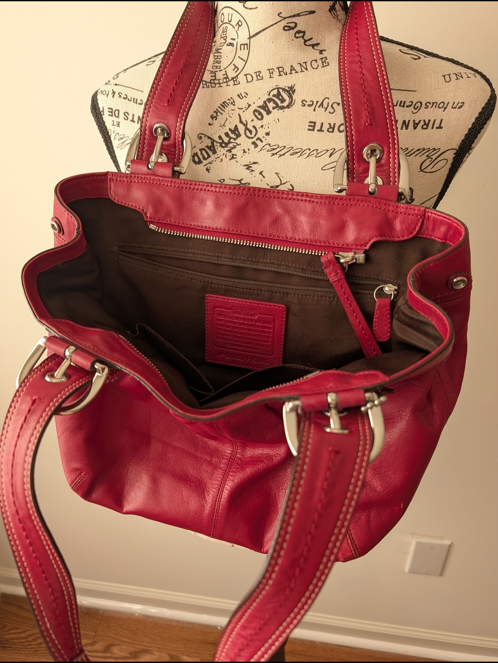 Coach Red Leather Shoulder Bag Silver Hardware